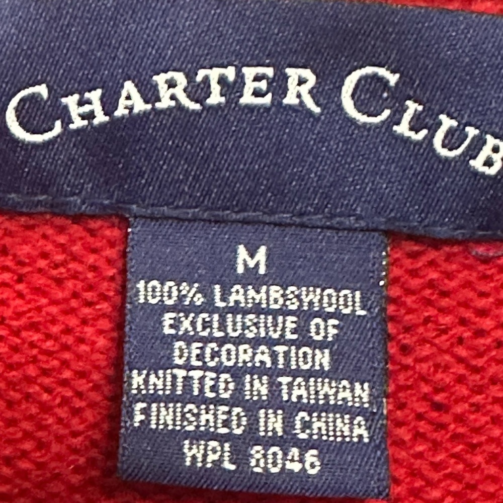 Charter Club Women’s M Red Wool Cardigan Sweater Embroidered Bead Holiday Winter - Picture 6 of 7